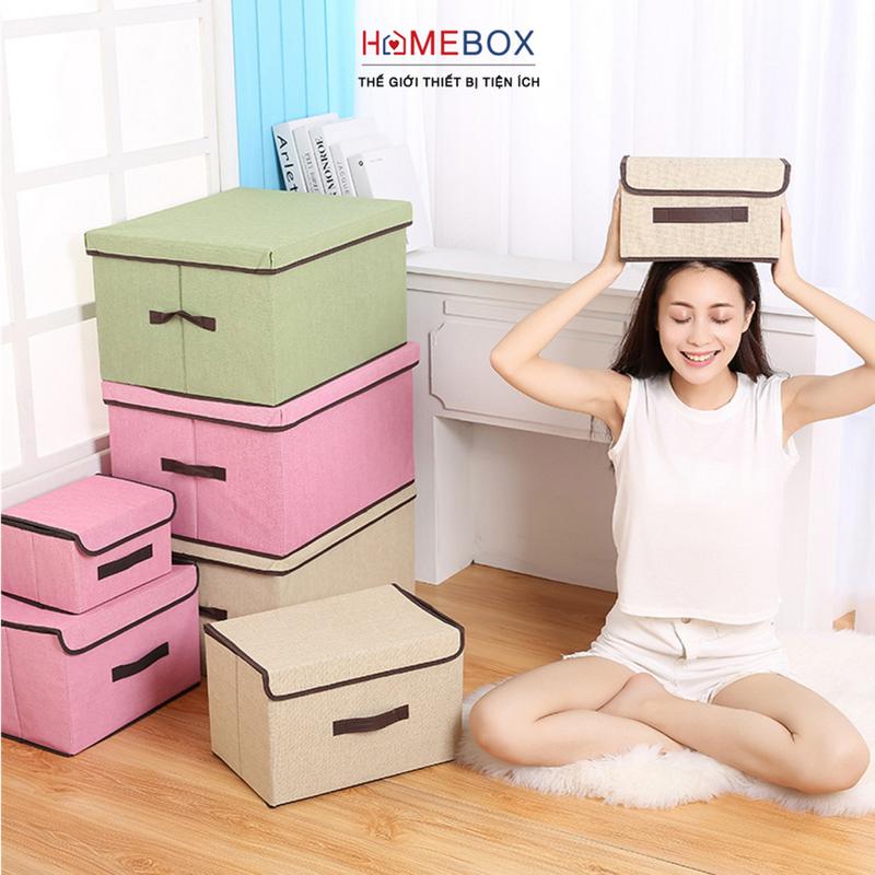 COMBO 2 Hộp vải đựng đồ đa năng đựng quần áo đồ lót gấp gọn - Giỏ thùng vải đựng đồ có nắp đậy quai xách tiện lợi hộp dung