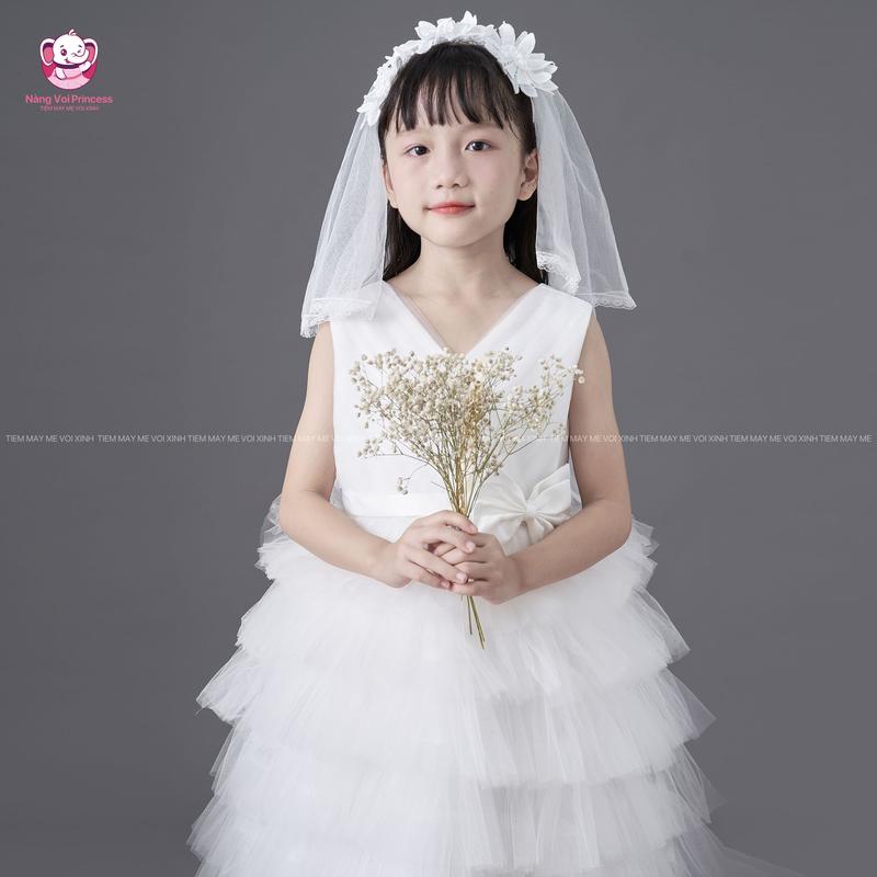 [TIỆM MAY MẸ VOI XINH - TẶNG PHỤ KIỆN] Váy công chúa đầm công chúa thiết kế cao cấp  xếp tầng màu trắng, đỏ, hồng, xanh cho bé gái từ 7-45kg
