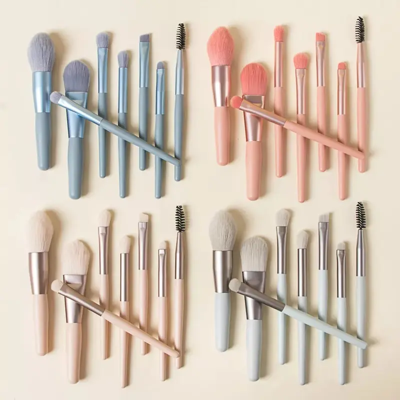 Kuas Set Make Up 8pcs Brush Set Mini Travel Brush Kosmetic Beauty Gratis Pounch Wajah 1