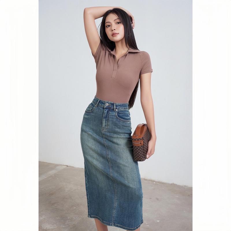 ÁO TĂM CỔ ĐỨC V MỞ THIẾT KẾ CO GIÃN CỘC TAY Nữ Women Top Tay Zaplang che bắp tay, dáng hack eo  Voi Voan Kem 2