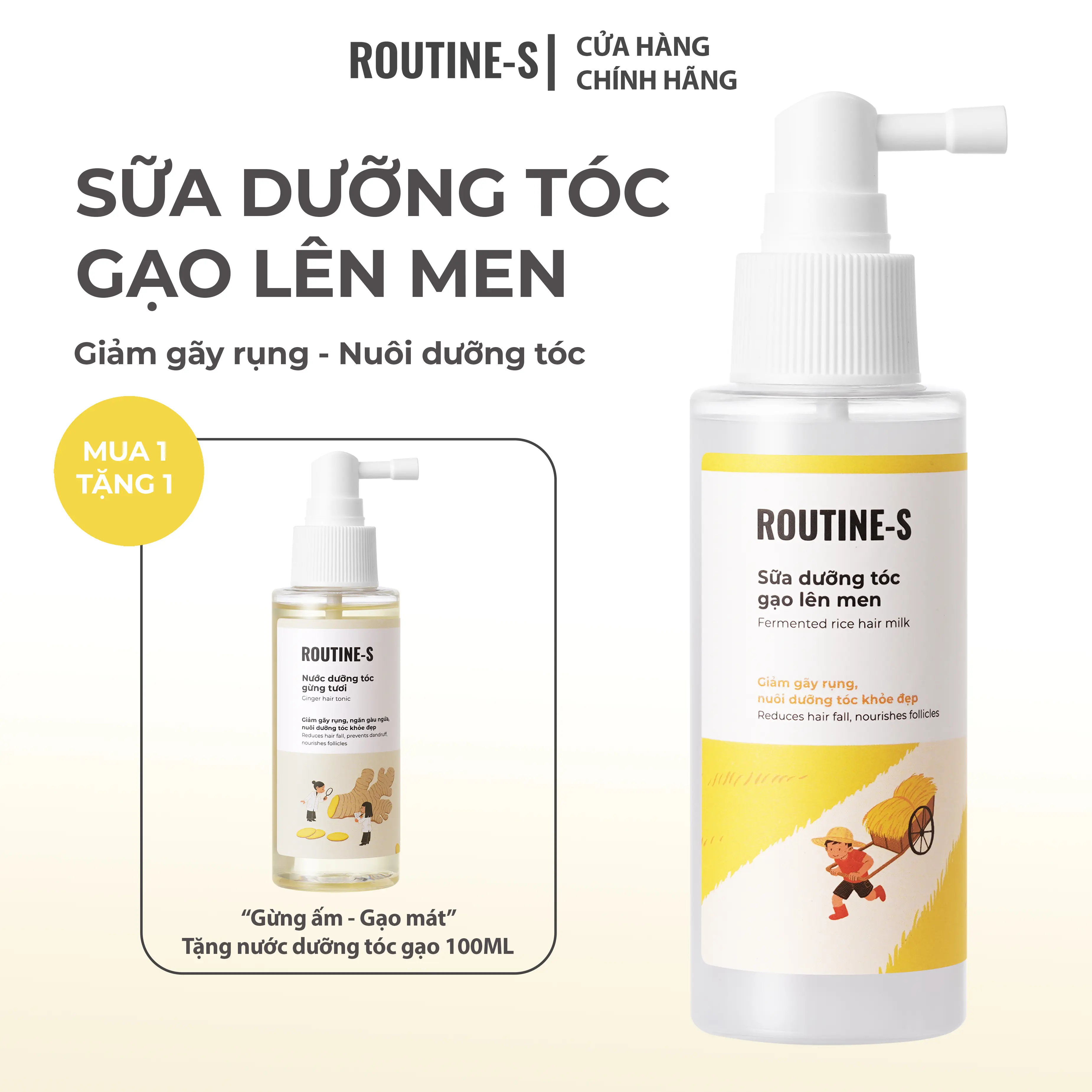 [MUA 1 TẶNG 1] Sữa Dưỡng Tóc Gạo Lên Men Biotin ROUTINE-S 110Ml – Hỗ Trợ Giảm Gãy Rụng, Nuôi Dưỡng Tóc Mềm Mượt - Xịt ủ chân tóc trước gội + Xịt dưỡng chân tóc sau gội