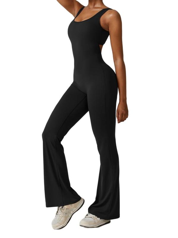 Women's Solid Cut Out Backless Ruched Tank Jumpsuit, Casual Fashion Scoop Neck Sleeveless Jumpsuit for Daily Outdoor Wear, Ladies Clothes for All Seasons 7