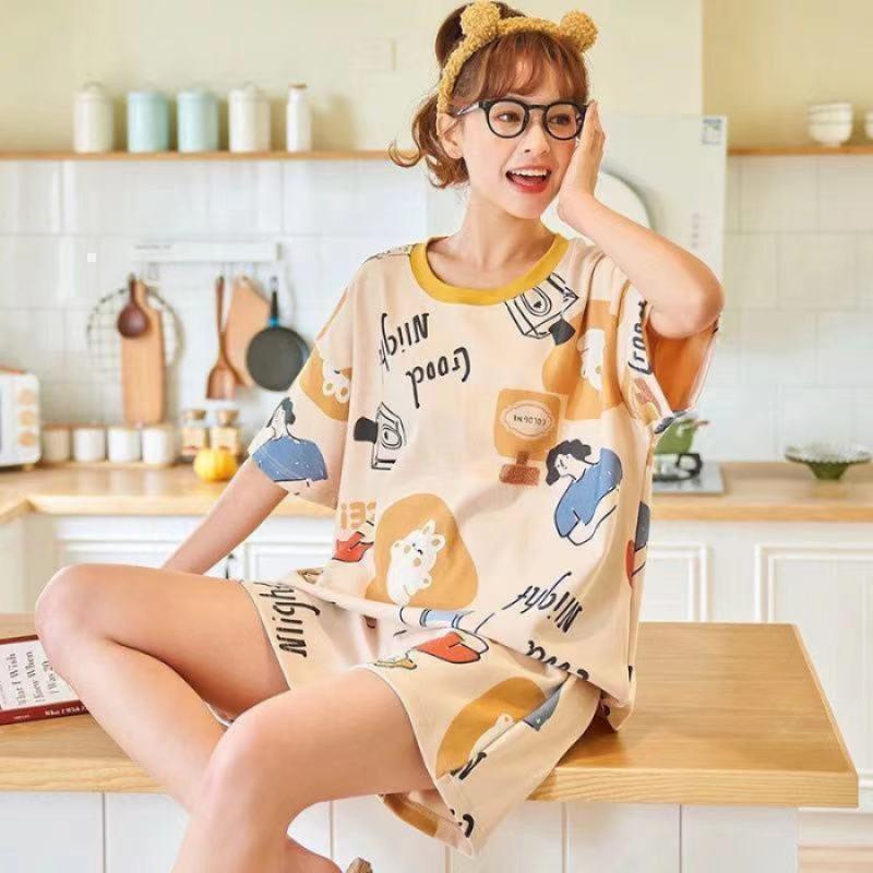 Product Introduction of Bộ Đồ Ngủ Nữ, Phong Cách Mùa Hè, Với Đệm Ngực Tích Hợp, Thiết Kế Hoạt Hình, Làm Bằng Cotton Nguyên Chất, Quần Áo Dễ Thương, Thích Hợp Mặc Nhà, Màu Bạc Nước, ngắn Tay Mỏng, Cổ Tròn Women Top 12