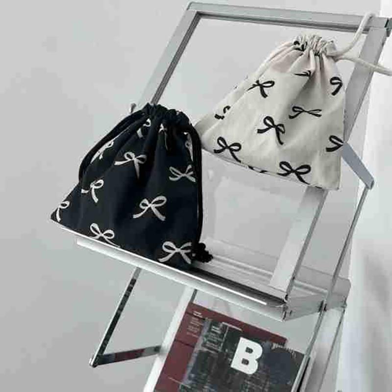 Product Introduction of Bow Knot Drawstring Bag Cosmetic Storage Pouch Women Wallet Sweet Kawaii String Mini Pouch Girl's Portable Cosmetics Storage 19