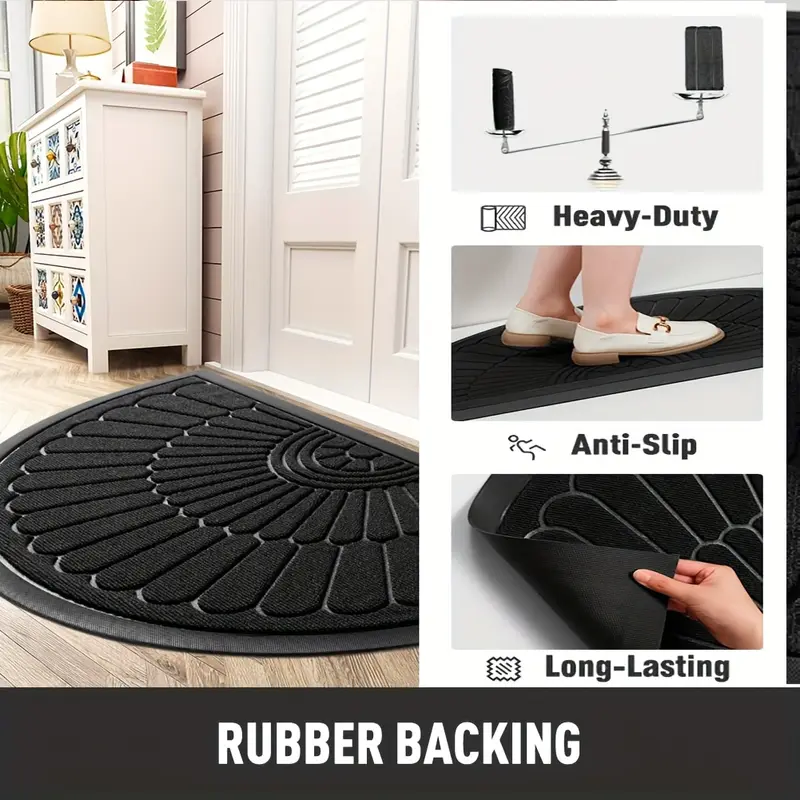 1pc Door Mat Outdoor Indoor Entrance Doormat-Semicircular Durable Rubber Non Slip Front Door Mat for Outside Inside Entry Entryway Dirt Trapper Welcome Mat for Muddy Paws and Shoes 2