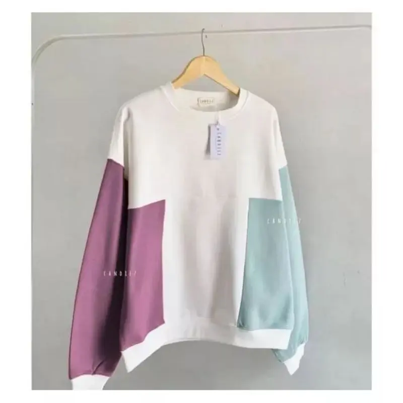 FUZI COMBI SWEATER HOODIE OVERSIZE THREE COLOUR WANITA BAHAN FLEECE 2