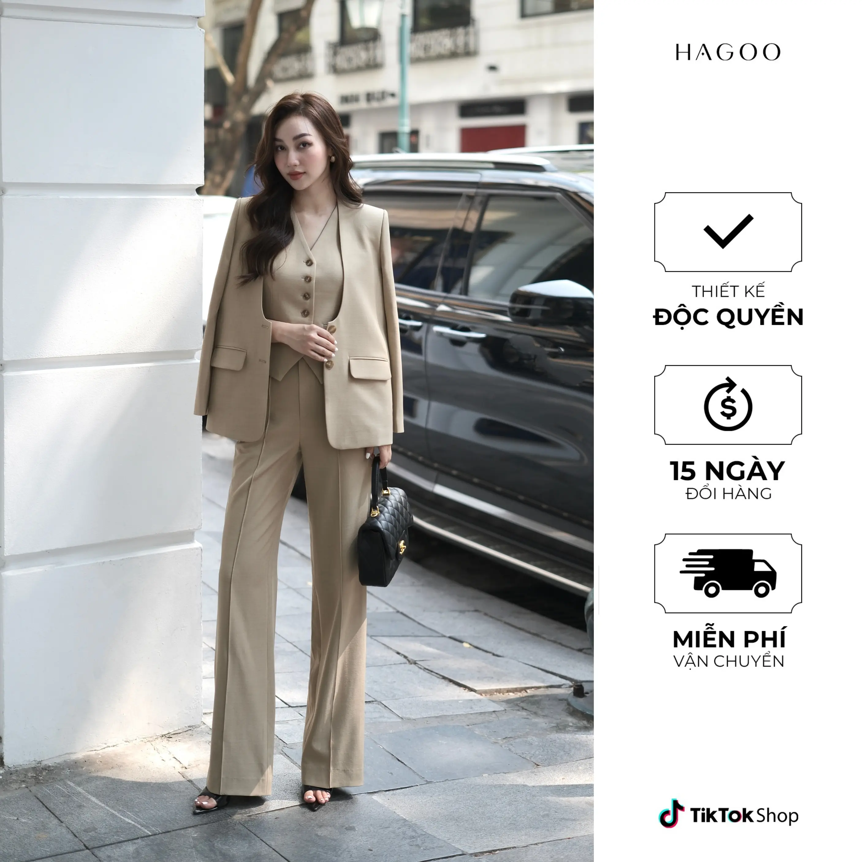 HAGOO Set 3 chi tiết áo gile mix quần âu & blazer thanh lịch Nữ