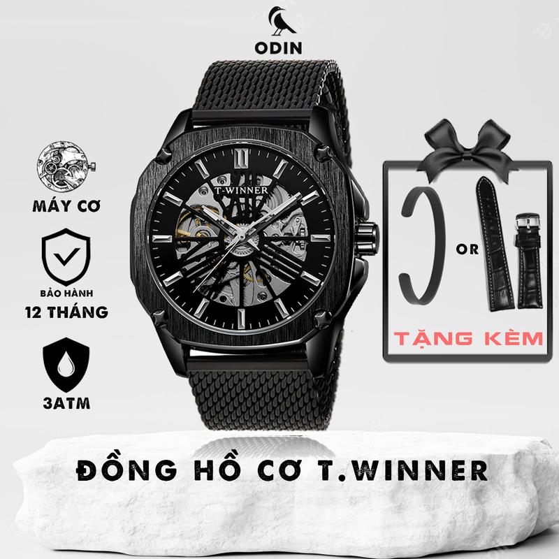 Đồng hồ cơ nam T.Winner - Thiết kế skeleton lộ máy - Tặng kèm dây đeo hoặc vòng cuff titan Đeo Tay Watch