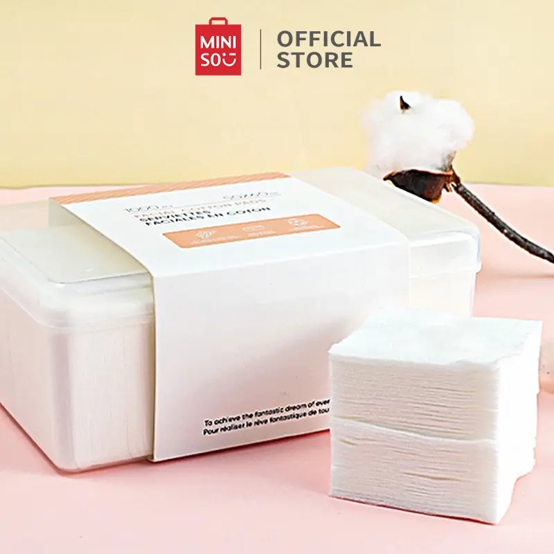 MINISO Facial Cotton Pad 1000pcs Kapas Tipis Pembersih Makeup Make Up Bantalan Kapas Kotak