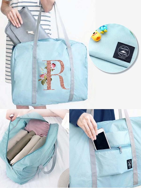 Letter & Floral Pattern Travel Bag, Large Capacity Organizer, Foldable Luggage, Tote Bag, Clothing Storage Duffel Bag, Travel Accessories 6
