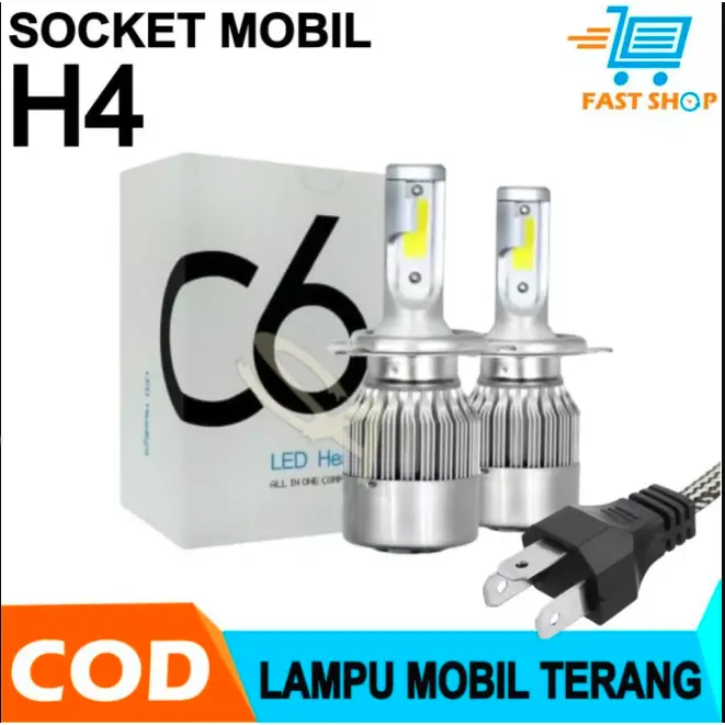 Lampu Utama LED Mobil Headlight 2 pcs COB Super Bright C6 H4 36W - 3800Lm Hi Lo jauh dekat Car Reflektor