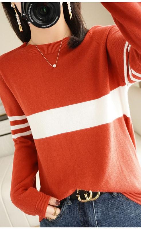 Product Introduction of Autumn new women's cotton sweater loose slim fit round neck multicolor sweater Western style inner wear bottoming shirt fashion tops 30