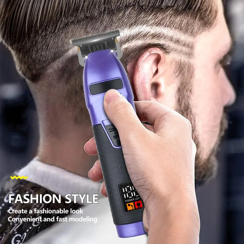 Professional Cordless USB Charging LED Display Men Hair Trimmer Kit, 1 Electric Hair Clipper & 4 Limited Comb & 1 Charging Cable & 1 Cleaning Brush 5