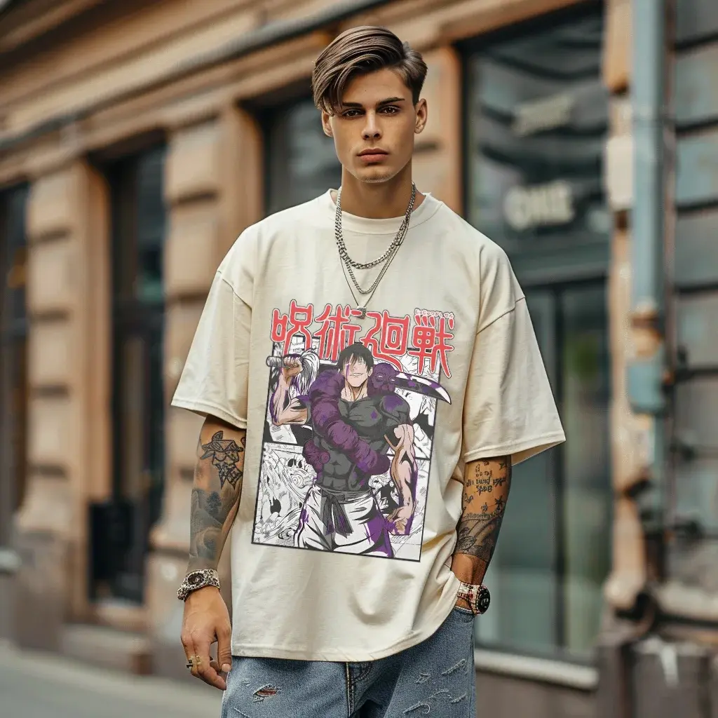 Men's and women's large-sized washed shirts, vintage streetwear, anime, Jujutsu Kaisen Toji Fushiguro, hip-hop
