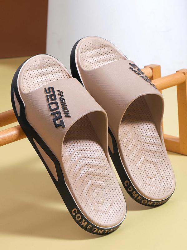 Men's Casual Letterd Print Non-slip Slides, Comfortable Soft Colorblock Slippers for Indoor Outdoor Beach Shower, All-match Commuter Shoes for Work & Daily Wear 3