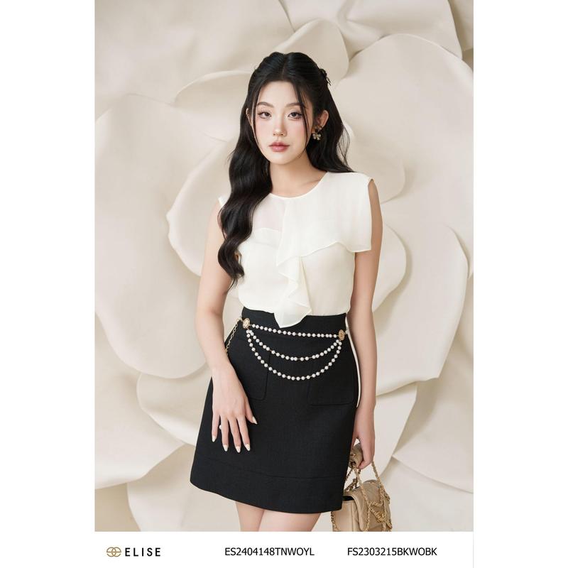 Áo chiffon vàng nhạt SN bèo ngực thiết kế Elise mã sản phẩm ES2404148TNWOYL