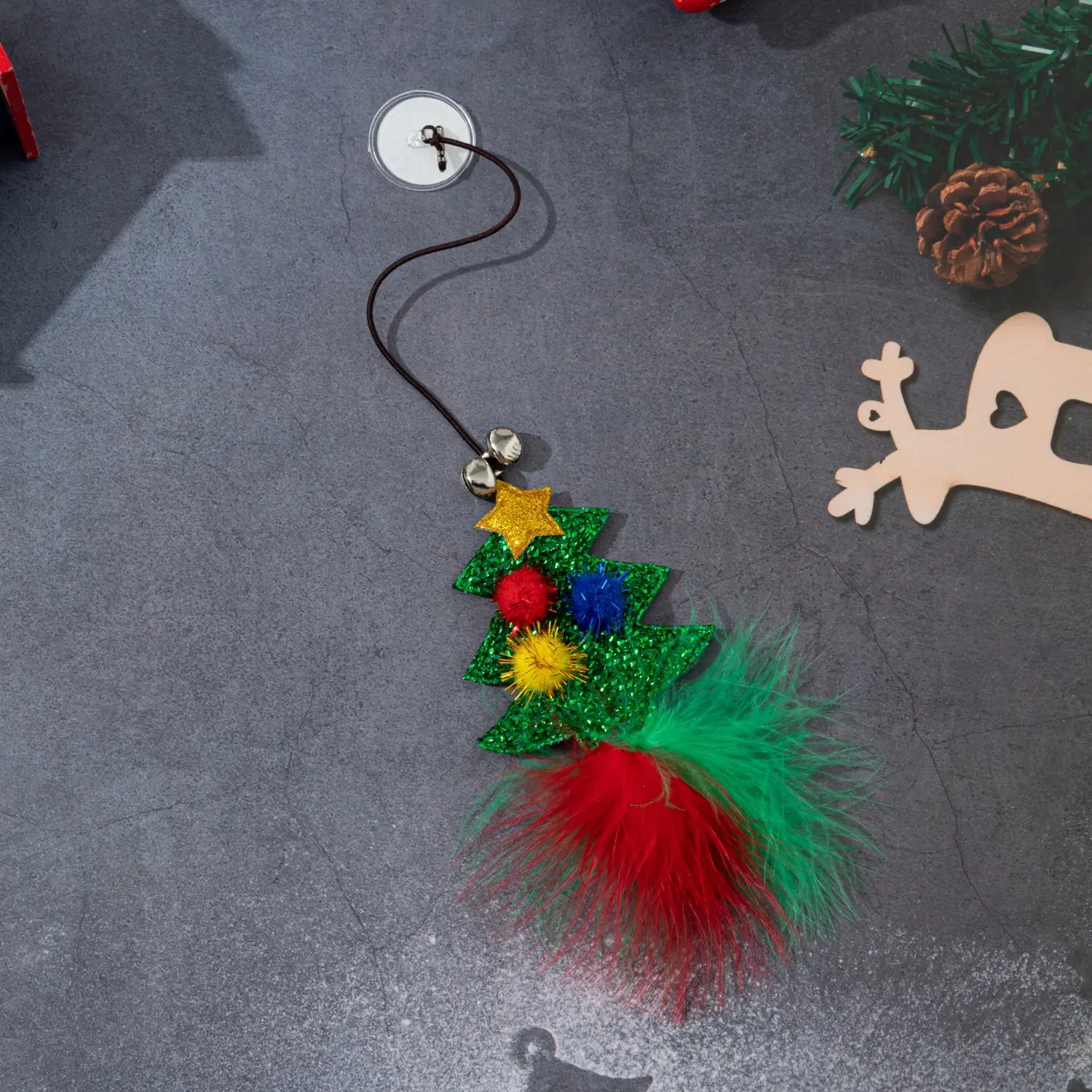 🔥 Christmas Cat Toy Elastic Rope Teaser Wand Christmas Snowman Teaser Cute Style Cat Toy