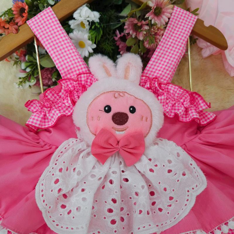 đầm lolita 3 tang màu hồng , thỏ chất thô cotton cho bé từ 5kg đến 20kg Vải Cotton 5