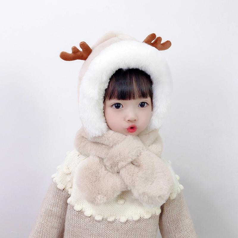 Product Introduction of Winter new children's hat scarf combination male and female children warm plush cute baby deer antler ear protection hat 4