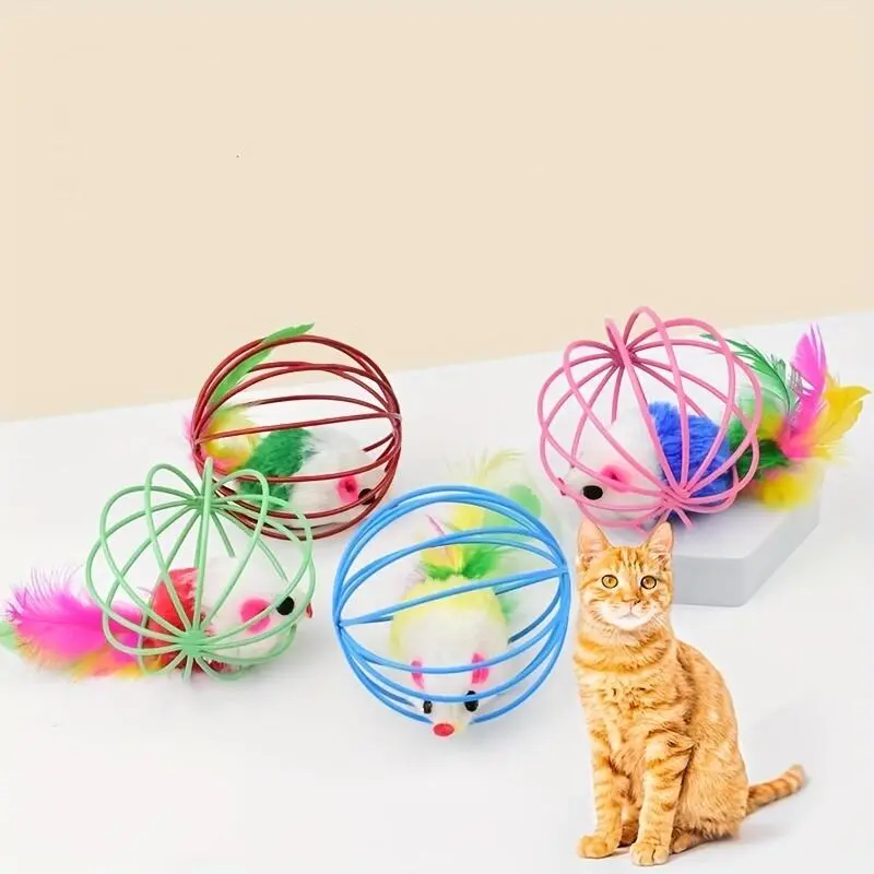 Feather Cat Toy: Real Tail & Durable Fabric Cage. Endless Interactive Play. Pet Supplies Must-Have!