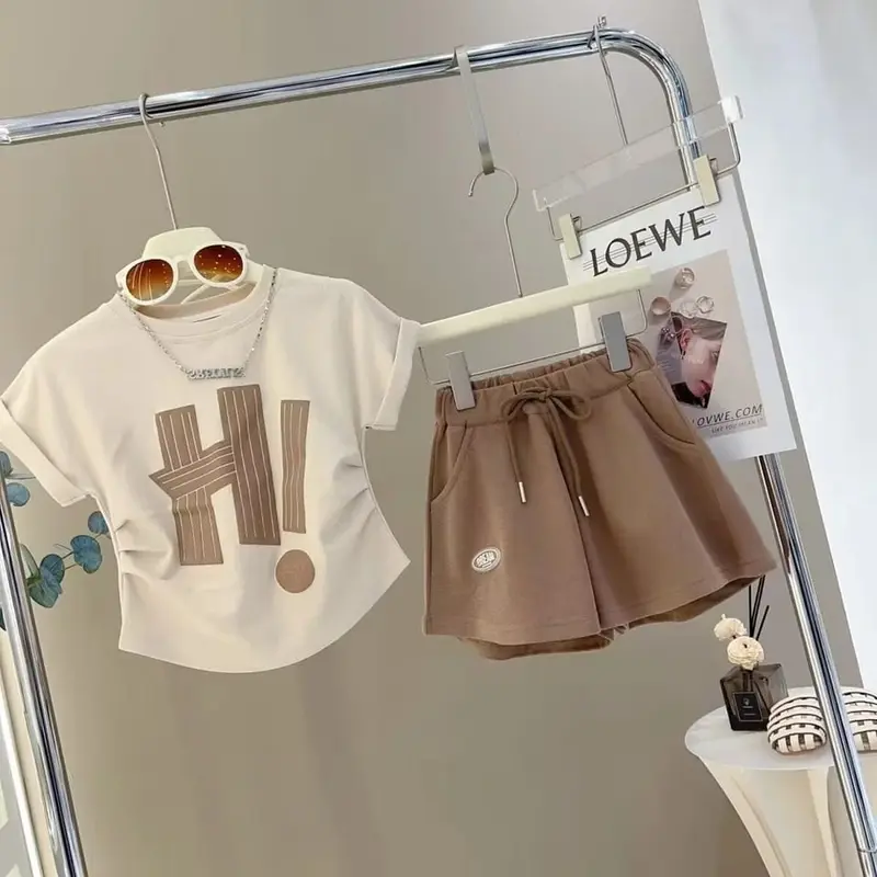 SETELAN BAJU ANAK PEREMPUAN LENGAN PENDEK MOTIF HI UNTUK 1-5 TAHUN 3