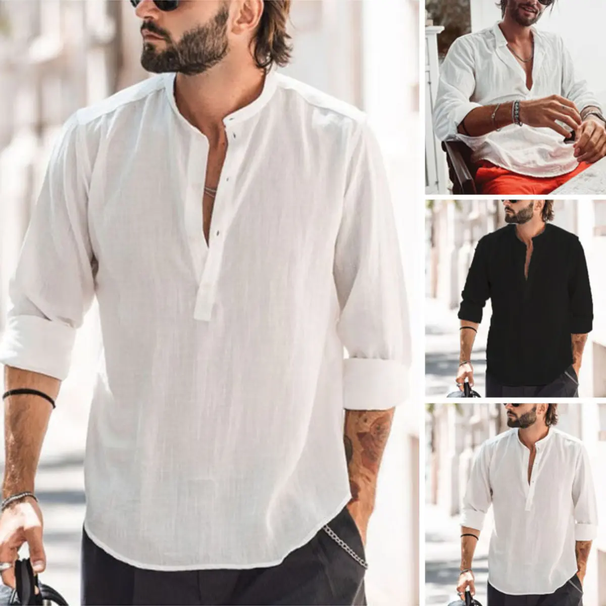 New Trending Style CottonKurta For Men 2025  Summer Men Outfit Must Have Casual Style Premium Cotton Shirts Looking Kurta Lelaki  Menswear Long Sleeve Eidoutfit Baju Kung Fu Male KOKO&TOP