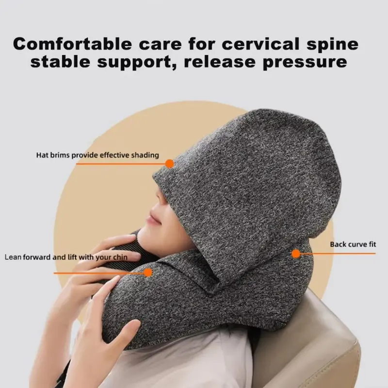 Neck pillow Bantal Leher Dewasa Bantal Leher Mobil Foldable U-Hooded Kupluk Bantal Leher Dewasa 2in1 5