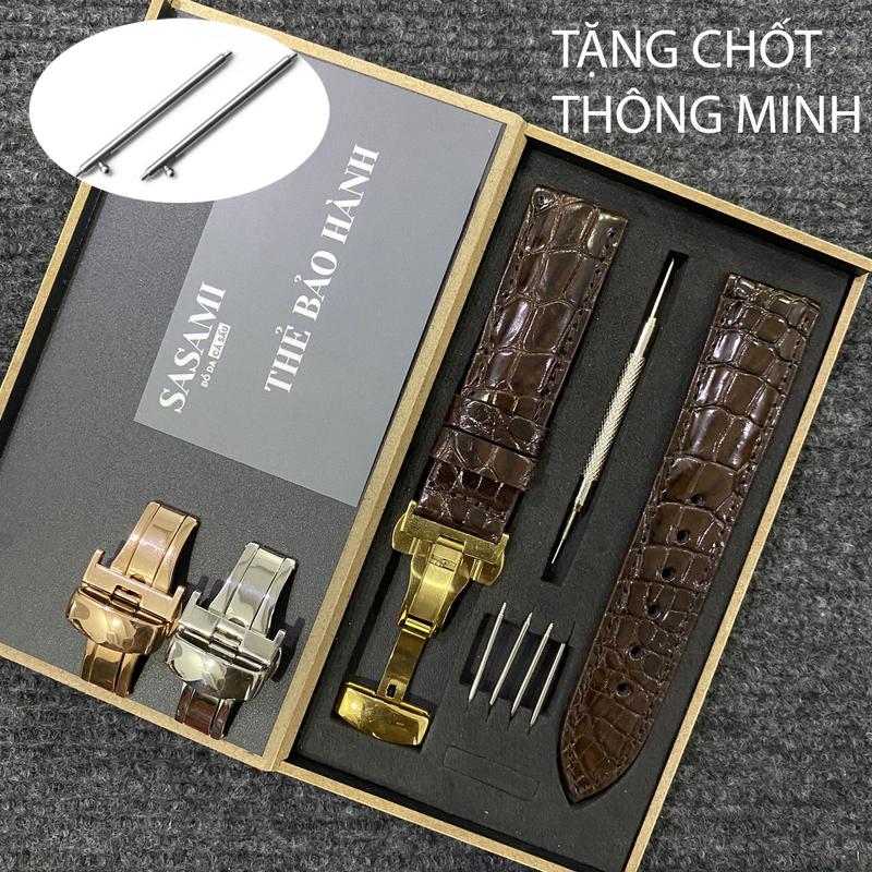 1. Dây đồng hồ DA CÁ SẤU [ DA THẬT 100% ] Vân Hạt ,SẢN PHẨM GỒM : 1 DÂY + 1 KHÓA, TẶNG 1 HỘP, 2 CHỐT THÔNG MINH,2 CHỐT THƯỜNG và 1 CÂY THAY DÂY