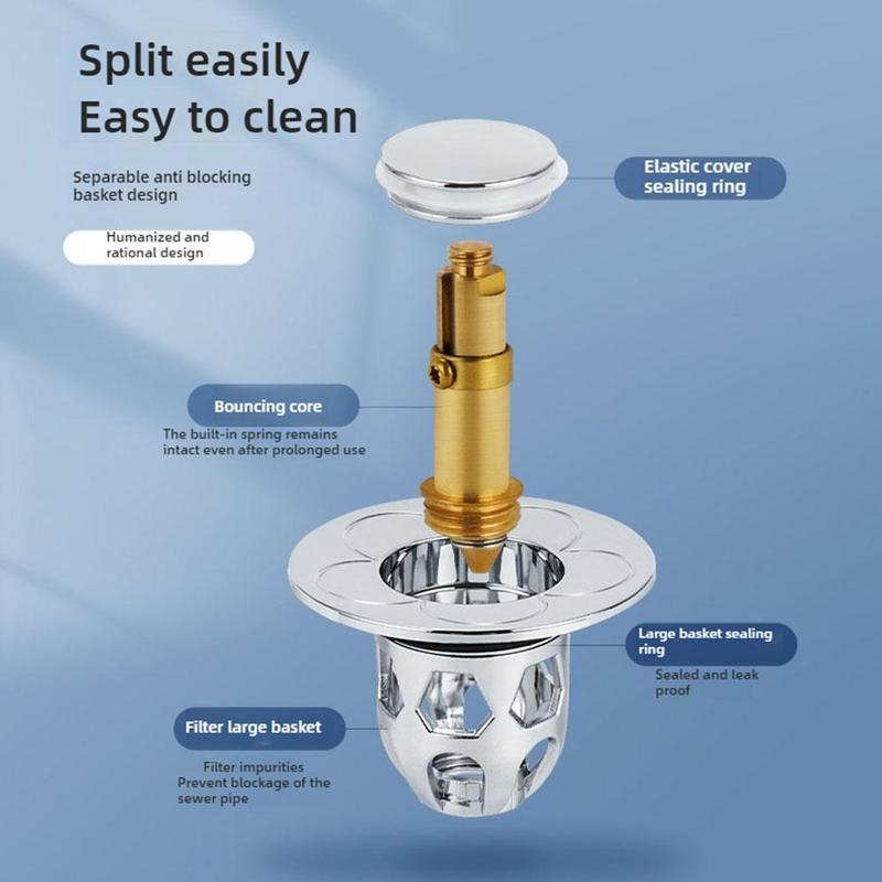 Product Introduction of Universal Sink  Washbasin Water Head Leaking Stopper Push-type Copper Basin Filter Bath Tub Drain Stopper Deodorant Plug Accessories 35