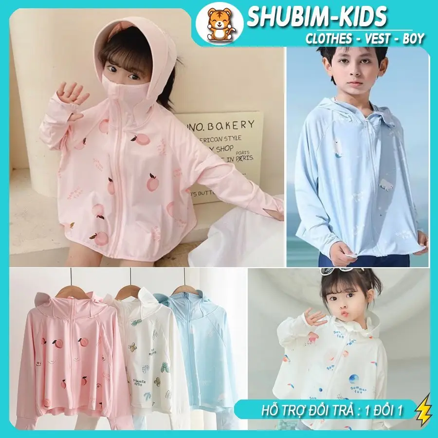 [Shubim Kids]-AK19-Áo Khoác Chống Nắng -Chống Tia UV - Vải Lụa Băng -Thoải Mái-Thoáng Khí -Mũ Bảo Vệ cho  bé trai bé gái