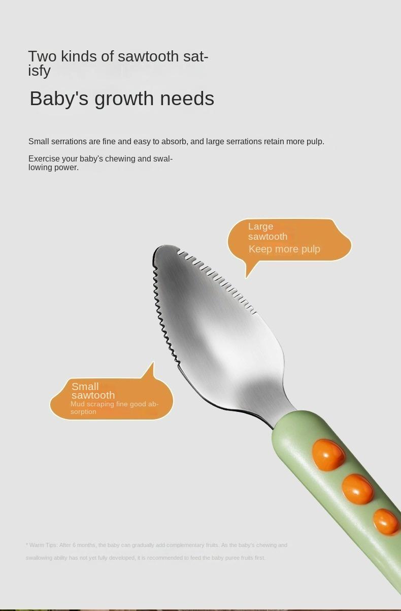 Product Introduction of Double-Headed Mud Scraper Spoon Baby Food Supplement Baby 316 Stainless Steel Fruit Puree Spoon Silicone Spoon Feeding Mud Scraper Spoon 5