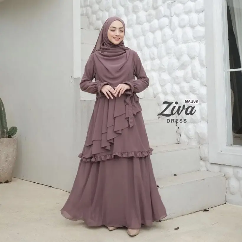 Ziva dress gamis umpak 5 layer model terbaru 2024/gamis susun/lebaran/idul fitri/kondangan/jumbo M LXL Lembut Muslim