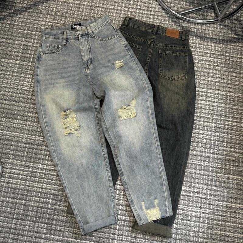 Product Introduction of YURI JEANS - (Vải QCCao Cấp) Quần Jeans Baggy Màu Dơ Bụi Rách Gối Chất Mền Mịn Dài94cm Nữ Pants 3
