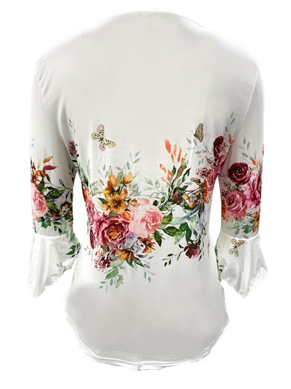Women's Floral Print Button Front Peplum Tee, Elegant Flounce Sleeve Round Neck Top for Spring & Summer, Women's Clothing for Daily Wear, Summer Clothes for Lady, Womenswear for Summer 1