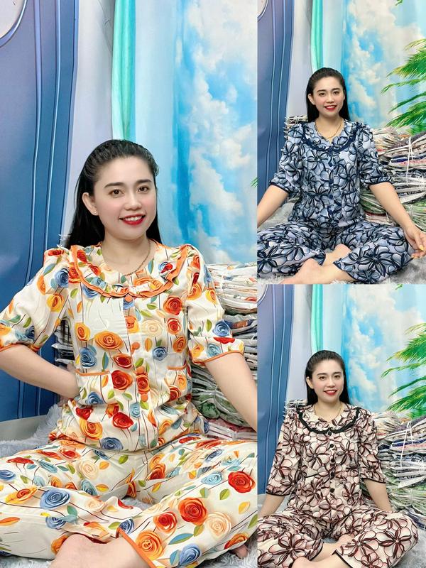 (MÃ 218) Đồ Bộ Thiết kế Nữ Cổ Bèo Tay Lỡ Quần Dài Ống Nhỏ Có Túi, Vải Lụa Mango loại 1, Áo Bà Ba Hà Như, Hà Như Sốp Women Top Beo Tay Loe Ống Loe