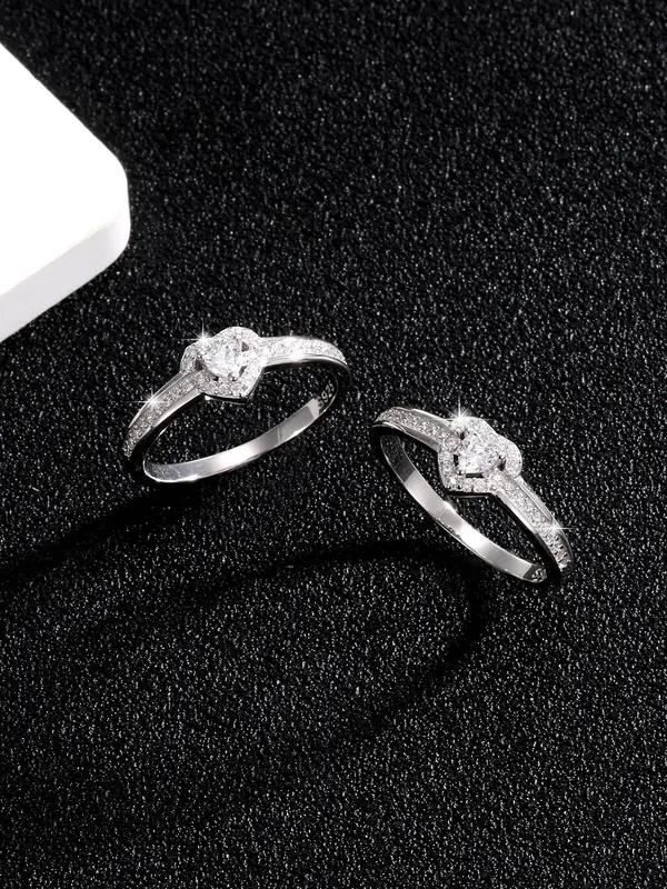 925 Sterling Silver Heart Shaped Rhinestone Decorated Ring, Gifts for Wife, Fashion Jewelry Accessories for Women & Girls, Trendy All-match & Exquisite Jewelry for Birthday Gift, Engagement Wedding Rings 3