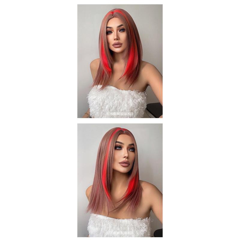Product Introduction of X xy018 European American Cross-Border Wig Female Mid-Length Long Hair Highlighting Red Long Straight Hair Realistic Scalp Chemical Fiber JK 12