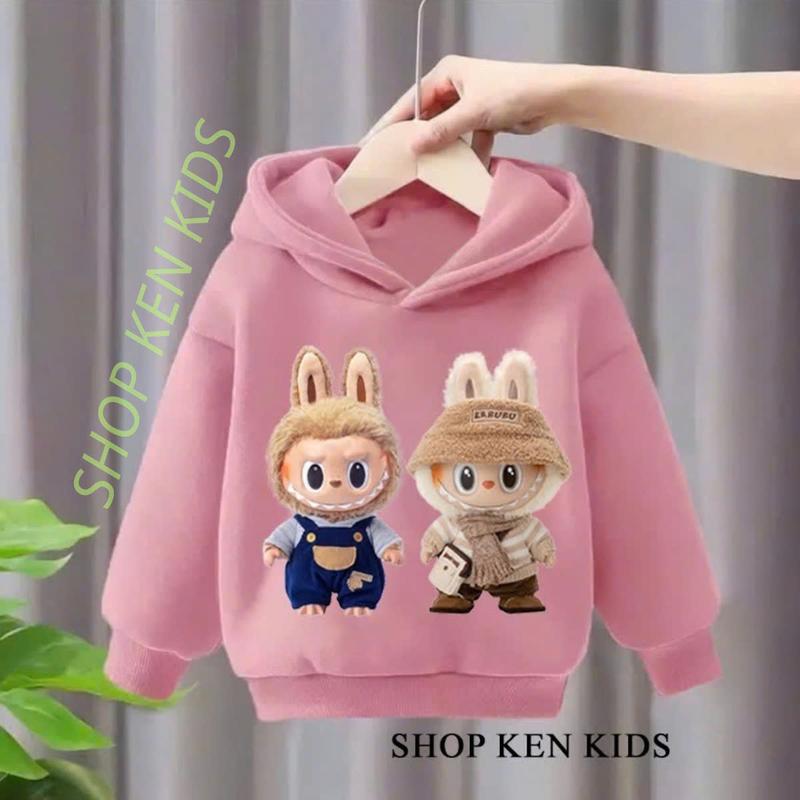 Áo nỉ hoodie dành cho bé trai và bé gái từ 9-45 kg mẫu ĐÔI BẠN THÂN LABUBU chất liệu nỉ. 4