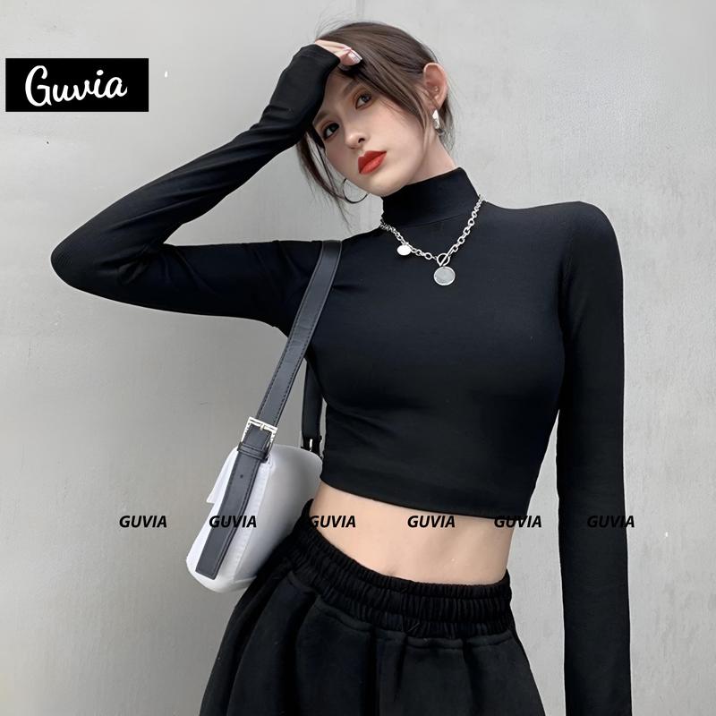 [CR28] Áo Croptop Tay Dài Cổ Lọ Nữ Ôm Body , Áo Thun Gân Kiểu Nữ Dài Tay Women Dáng Ngắn Shirt 1