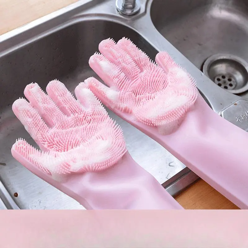 Silicone Dish Washing Gloves, 1 Pair Household Cleaning Gloves, Kitchen Cleaning Tool for Dishwashing, Cooking, Baking