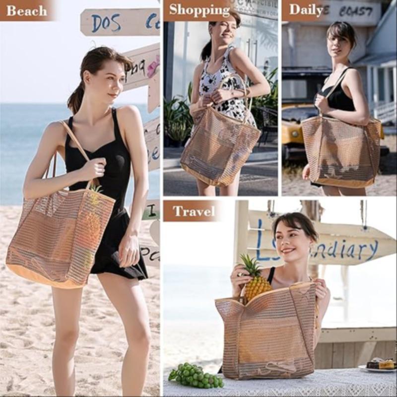 Mesh Beach Bag, Waterproof Woven Straw Beach Bag with Inner Bag, Summer Camping Travel Bag, Mother Plot Gift 8
