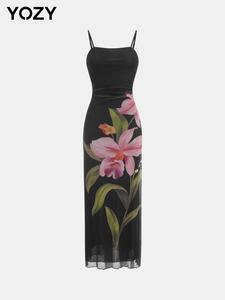 YOZY Women's Floral Print Cami Dress, Fashion Casual Sleeveless Long Dress for Daily Outdoor Wear, Women Dress for Summer, Womenswear