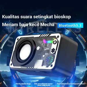 【COD】V1 Speaker Bluetooth Cyberpunk Speaker Bluetooth V8 Double Subwoofer Music Speaker RGB LED Light Transparent Mecha