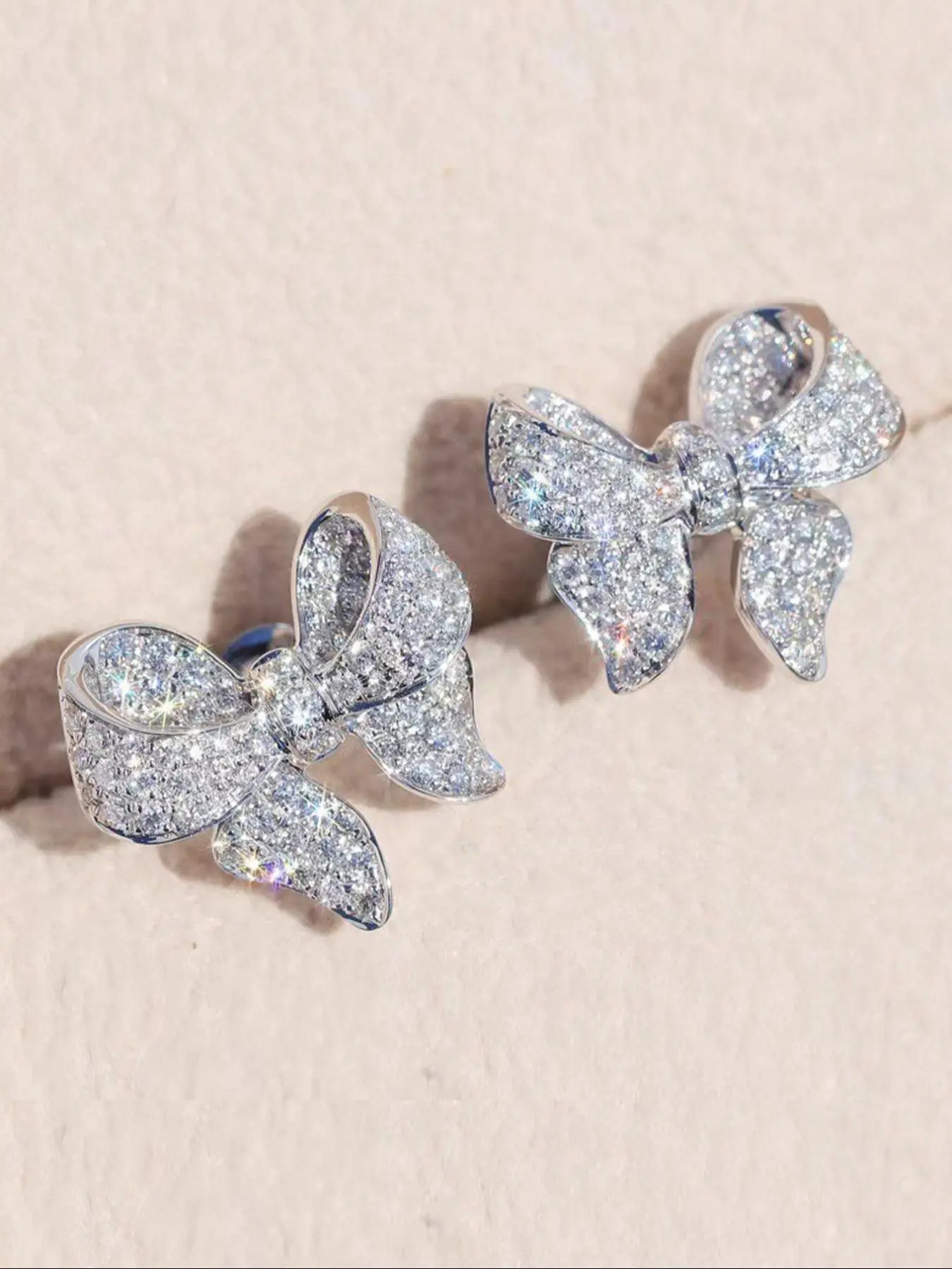 Bowknot Design Earrings, Fashionable Rhinestone Decorated Earrings for Women & Girls, Trendy All-match & Exquisite Jewelry for Birthday Gift