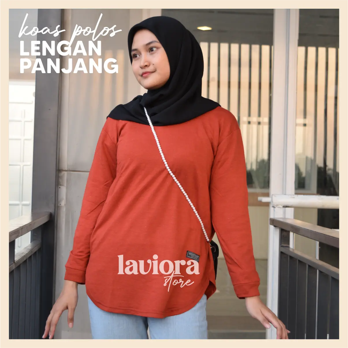 Kaos Polos RIB Lengan Panjang Slim-fitting Bawah Oval Muslim Wanita Baju Atasan Basic