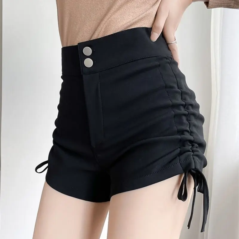 High Waist Black Drawstring Shorts Women's Spring Outerwear Hot Girl A- line Casual Pants 2022 Sexy Hot Pants Bottom Lingerie