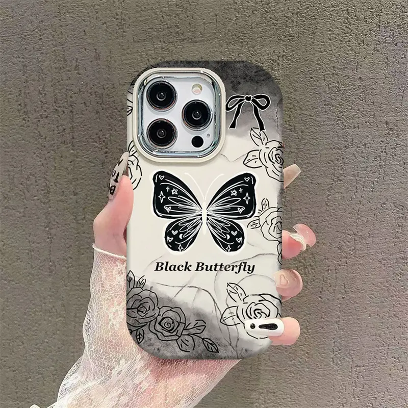 Casing hp OPPO A3X A60 A38 A78 A18 A16 A17 A17K A57 A58 A15 A16K A54 A12 A5S A7 A94 A3S A53 A31 A52 A74 A95 A55 F9 A9 A16S A54S Black and white butterflies bracelet version Case 6