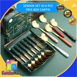 1 SET SENDOK MARBEL ISI 6PCS / SENDOK SET HAMPERS / BOX GIFT HAMPERS SOUVENIR SENDOK MARBEL