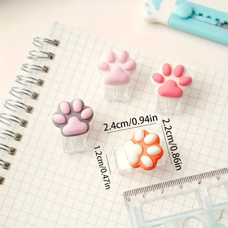 Mini Cat Paw Design Binder, 4 Counts Cute Cartoon Cat Paw Bookmark, Kawaii Scrapbook Journal Clip, Stationery Clip, Office Accessories 1