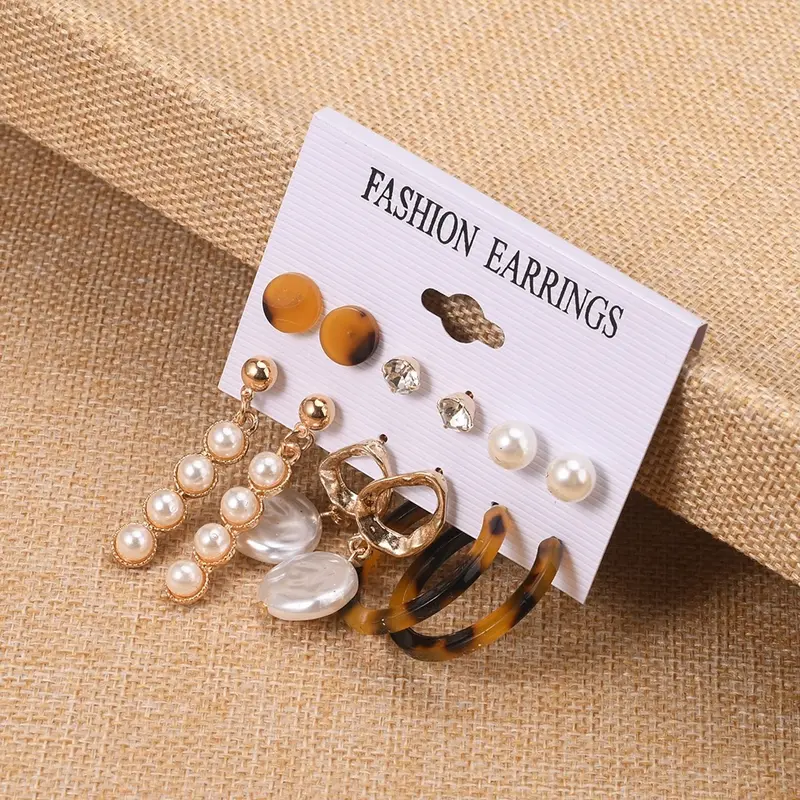 AP08-5 Anting Paket 6 Pasang Set Stud Hooks Anting Fashion Gaya Wanita Korea For Unhijab or Hijab Friendly 2